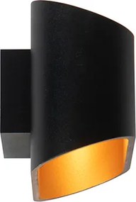 Nowoczesna lampa ścienna czarna ze złotym wnętrzem owalna - Alone