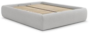 Jasnoszare tapicerowane łóżko dwuosobowe ze schowkiem/bez zagłówka ze stelażem 160x200 cm Inera – Bobochic Paris