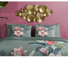 Zielona pościel dwuosobowa z bawełny organicznej Descanso Rose, 200x220 cm