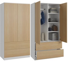 Szafa garderoba CLASSIC 2 szuflady - Biała/Dąb Sonoma | 180x90x50 cm