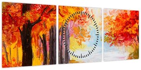 Obraz - Obraz olejny, kolorowa jesień (z zegarem) (90x30 cm)
