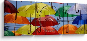 Obraz kolorowych parasoli (z zegarem) (90x30 cm)