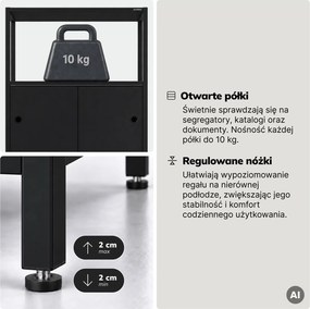 Regał biurowy metalowy z szafkami Ariel, 80x40x220 cm, czarny
