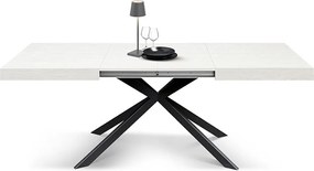 Stół drewniany, wykończenie białe, podstawa w kształcie litery X z antracytowego metalu, 180×90–260×90 - CAMAIORE