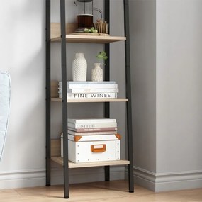 Industrialny wysoki regał stojący jasny brąz 5 półek drabinka na książki