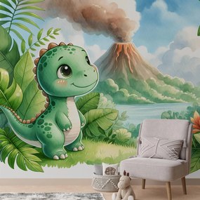 Fototapeta - Dinozaur i wulkan (196x136 cm)