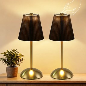 Zestaw 2 bezprzewodowych lampek stołowych Nettlife – ściemnialna lampka nocna LED z funkcją dotykową, ładowana przez USB, abażur z materiału