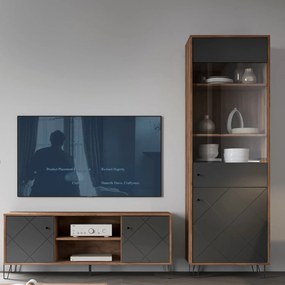 Szafka RTV Dwudrzwiowa BACARDI 183 cm Dąb Craft Tobacco/Grafit Nowoczesna