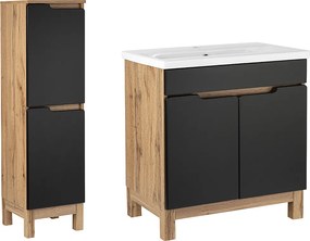 Zestaw Łazienkowy 80cm 2D Alma Pósłupek Dąb Wotan / Czarny Mat