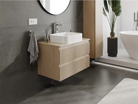 Mexen Rivel szafka łazienkowa podumywalkowa 80 cm z blatem, 2 szuflady, ryflowana , dąb - 91A20-08047-2-BFFC81