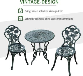 Outsunny Zestaw Bistro Ogrodowy 3-częściowy Aluminiowy Antyczny Zielony | Aosom PL