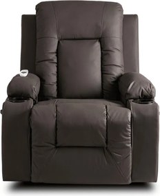 Fotel Masujący BOX Rozkładany Wypoczynkowy z Podnóżkiem Ciemnobrązowy Ekoskóra Nowoczesny