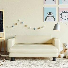 Kremowa sofa dla dziewczynki z podnóżkiem z ekoskóry - Lanco
