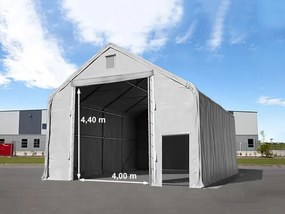TOOLPORT 8x8m Hala namiotowa - 4 m wysokość ścian bocznych z 4x4,4m bramą, PRIMEtex 2300, szary, ze statyką (podłoże betonowe) - (48852)