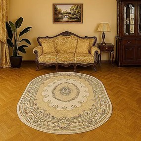 Owalny kremowy dywan w retro stylu P7-M58