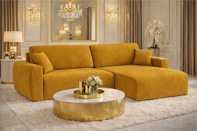 Narożnik z funkcją spania i pojemnikiem Ariel L, tkanina welurowa Salvador, Żółty, Prawy