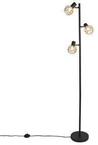 Designerska lampa stojąca czarna ze złotem 3-światłowa regulowana - Mesh Nowoczesny Oswietlenie wewnetrzne