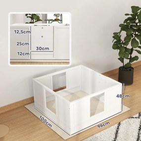 PawHut Kojec dla Szczeniąt dla Małych i Średnich Ras Psów, Biały z Regulowanym Wejściem i Antypoślizgowymi Podkładkami