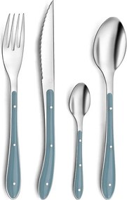 Zestaw sztućców 24 elementowy Bistro 1-2-3 w granatowym kolorze denim z kolorowymi uchwytami z polipropylenu i nitami ze stali nierdzewnej