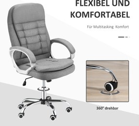 HOMCOM Fotel biurowy ergonomiczny obrotowy 360 stopni regulacja wysokości funkcja przechylania szary len | Aosom PL