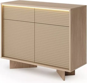 Komoda Parsja 2D2S – nowoczesna komoda z LED, ryflowane fronty, bolivar cappuccino