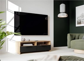 Nowoczesna Szafka RTV Dąb i Czarny 2 Składane Drzwiczki 2 Półki 95 cm PILVI