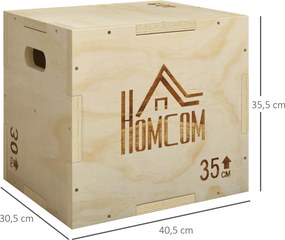 HOMCOM 3-w-1 Plyo Box drewniana skrzynia plyometryczna z 3 wysokościami skoku i uchwytami 40,5 x 35,5 x 30,5cm drewno naturalne