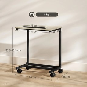 HOMCOM Stolik pomocniczy, biurko, stolik nocny, regulowana wysokość, 4 kółka, metalowa rama