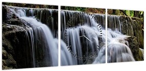 Obraz wodospadów w dżungli (z zegarem) (90x30 cm)
