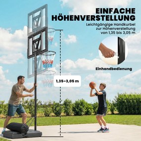 SPORTNOW Kosz do koszykówki na zewnątrz 135-305 cm szybko regulowany stojak z nietłukącą się tablicą 110x70 cm 2 kółka | Aosom PL