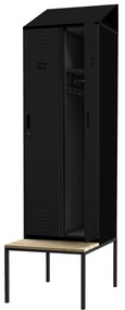 Szafka ubraniowa z ławką i daszkiem KACPER II PRO, 600 x 2295 x 850 mm, czarna