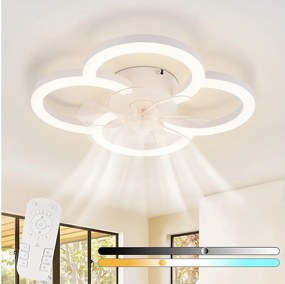 NETTLIFE Wentylator sufitowy LED z cichym oświetleniem i pilotem, ściemnialna lampa sufitowa, 6-stopniowy timer, biały