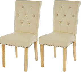 Krzesło do jadalni Chesterfield Il (zestaw 2 sztuk), imitacja skóry, kremowe, jasne nogi