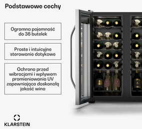 Klarstein Vinamour lodówka na wino, 2 strefy chłodzenia, 7 półek, obsługa dotykowa