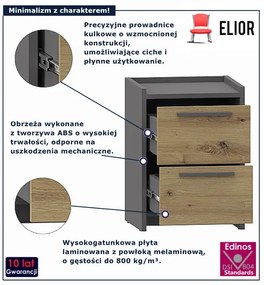 Wąska szafka nocna z szufladami dąb artisan + antracyt K6-D60