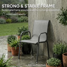 Outsunny Krzesła Ogrodowe 4 szt. – Sztaplowane Krzesła Tarasowe z Oddychającym Oparciem i Podłokietnikami, Maks. Obciążenie 120 kg | Aosom PL