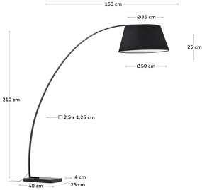 Czarna lampa stojąca z tekstylnym kloszem (wysokość 210 cm) Juhe – Kave Home