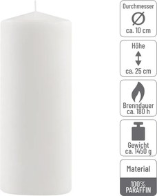 Zestaw słupkowych świec, 25 cm, Ø 10 cm, biały, 2 sztuki.