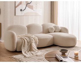 Jasnobrązowy narożnik z materiału bouclé (prawostronny/z szezlongiem) Orbit – Ropez