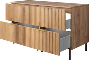 Szafka pod umywalkę, dąb Craft, 120 (2 x 60) x 77 x 46 cm, uchwyt złoty, nogi czarne + blat