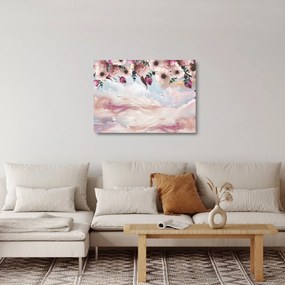 Obraz na szkle różowych kwiatów z różowym marmurem (70x50 cm)