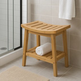 Stołek łazienkowy BAMBOO z półeczką na akcesoria