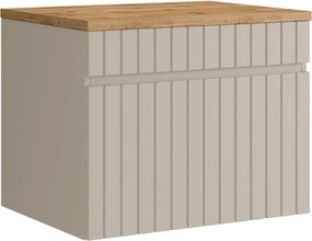 Wisząca szafka podumywalkowa prążkowana beżowa z blatem - 60 cm - SATARA