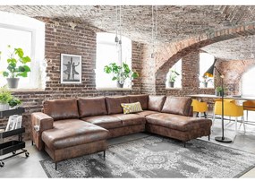 Brązowa rozkładana sofa w kształcie litery "U" z imitacji skóry Miuform Lofty Lilly Vintage, prawostronna