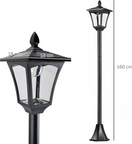 Outsunny Solarna Latarnia Ogrodowa LED Oświetlenie Chodnikowe 40 Lumenów Czarna 18x18x160cm | Aosom PL