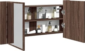 Szafa z Lustrzanymi Drzwiami LED Dąb Brązowy 90x12x45 cm z Półkami i Oświetleniem RGB