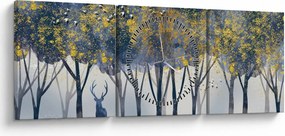 Obraz jelenia w lesie (z zegarem) (90x30 cm)