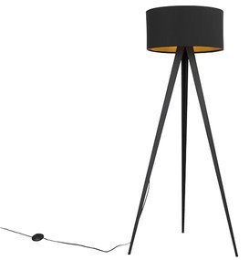 Lampa stojąca czarna z czarnym kloszem i złotym wnętrzem - Ilse Nowoczesny Oswietlenie wewnetrzne