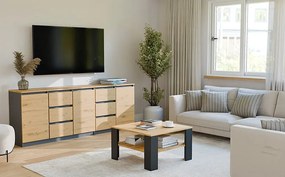 Kwadratowy stolik kawowy dąb artisan + czarny K7-C73