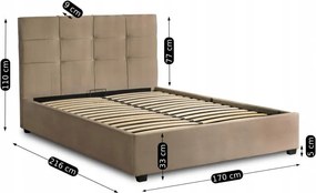 Łóżko Tapicerowane 160x200 cm ze Stelażem i Pojemnikiem Dwuosobowe TINGA Welurowe Beżowe Sypialniane